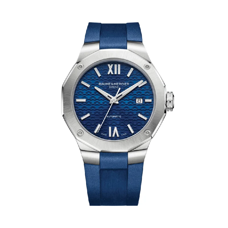 slim-profile watches for women with stainless steel bands -10619 Riviera 42mm - Blue on Rubber Strap