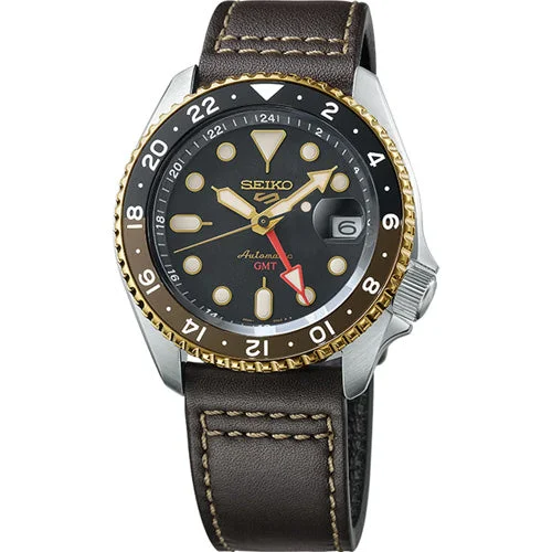 multi-function sports watches for men with GPS -Seiko 5 Sports SKX GMT in Mocha Black Dial Men 42.5mm SSK036K1