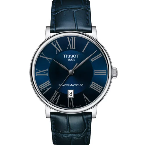 ceramic watches with diamonds for women -Tissot T-Classic Carson Premium Powermatic 80 Blue Dial Men 40mm T1224071604300