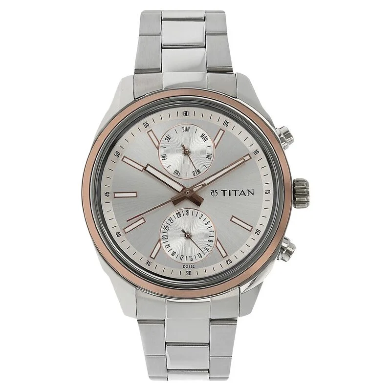 hybrid smartwatches for fitness tracking -Titan Workwear Quartz Multifunction Silver Dial Stainless Steel Strap Watch For Men