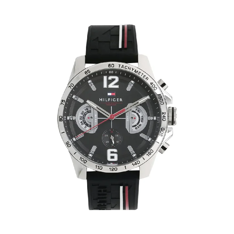 luxury leather strap watches for men -Tommy Hilfiger Analog Black Dial Men's Watch NCTH1791473