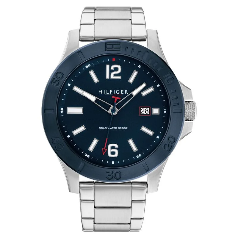 classic leather watches for men with buckle straps -Tommy Hilfiger Analog Blue Dial Watch For Men