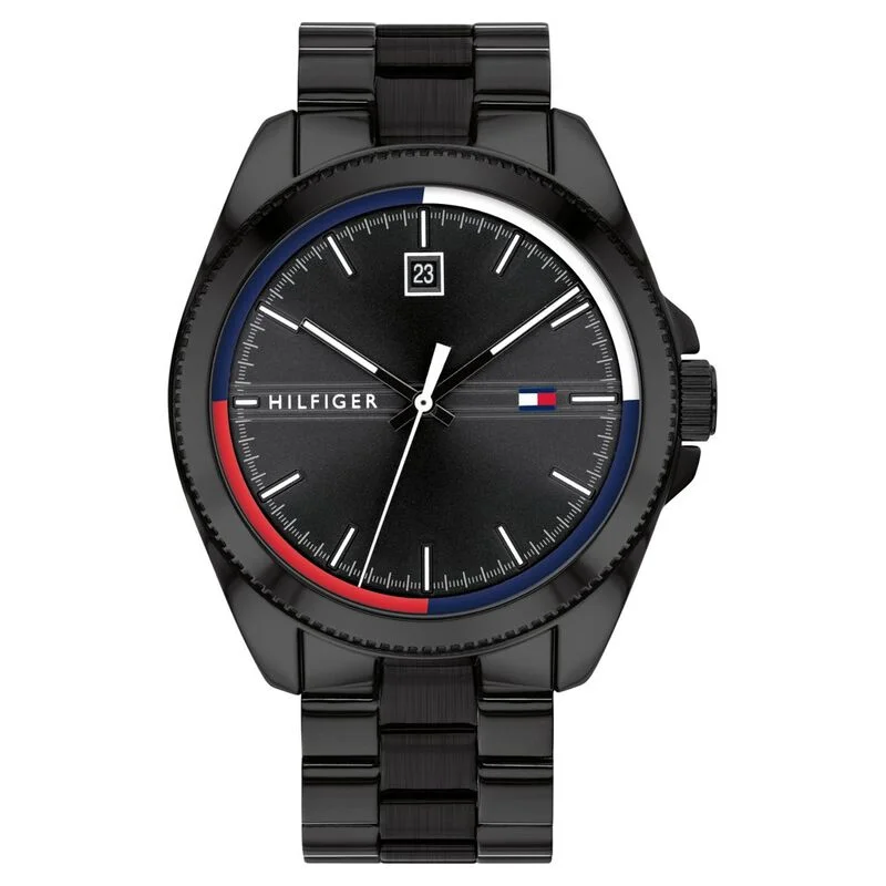 stylish watches for women with diamond-studded dials -Tommy Hilfiger Black Dial Quartz Analog Watch For Men