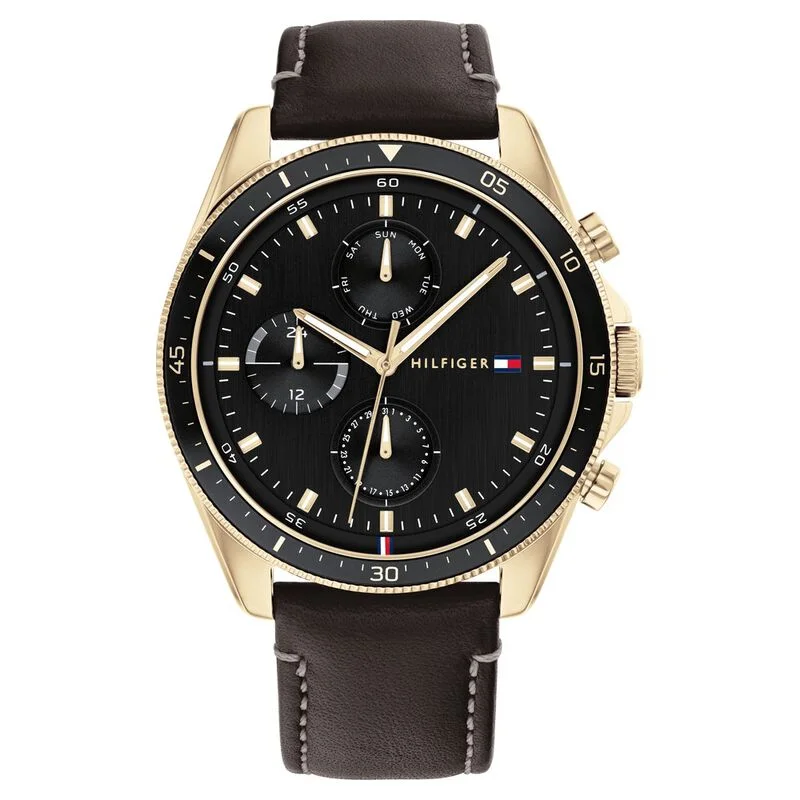 durable waterproof watches with countdown timer -Tommy Hilfiger Black Dial Quartz Multifunction Watch For Men