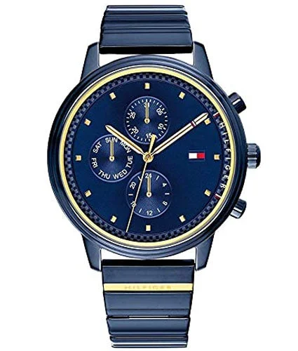 waterproof sport watches with stopwatches for men -Tommy Hilfiger Quartz Multifunction Blue Dial Metal Strap Watch for Women neth1781893w