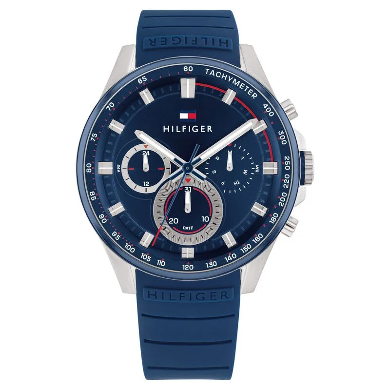 elegant dress watches for women with gold bands -Tommy Hilfiger Blue Dial Silicone Strap Watch For Men