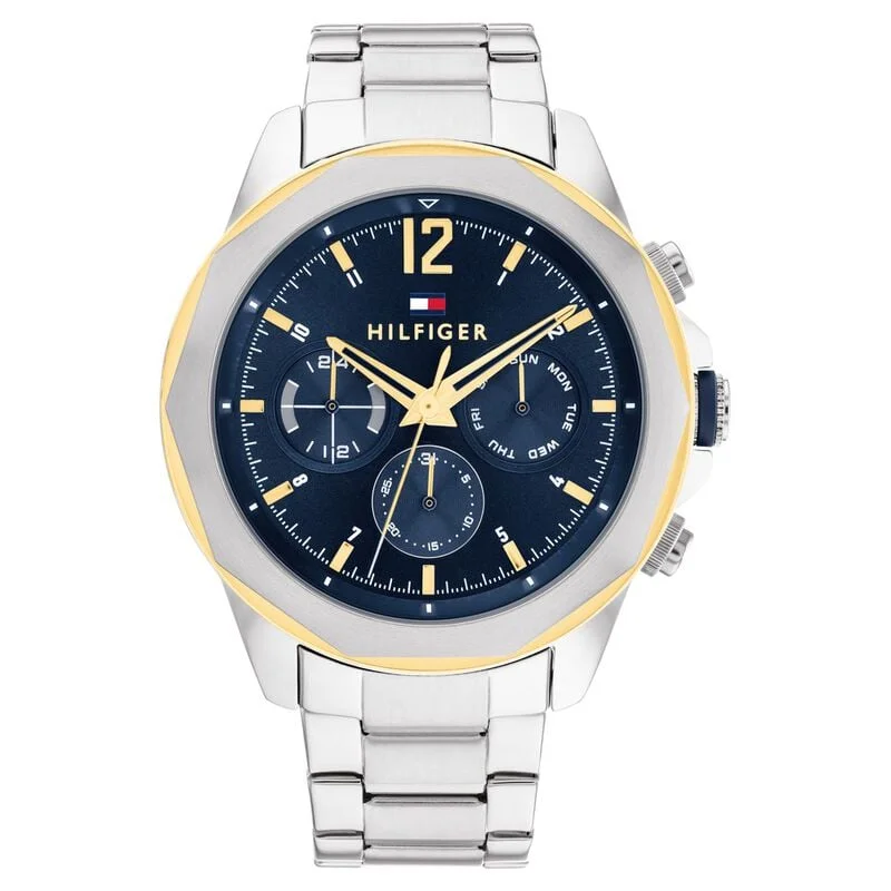 titanium watches for men with automatic movement -Tommy Hilfiger Blue Dial Silver Stainless Steel Strap Watch For Men