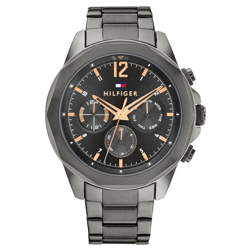 waterproof watches for swimming with heart rate monitor -Tommy Hilfiger Grey Dial Grey Stainless Steel Strap Watch For Men