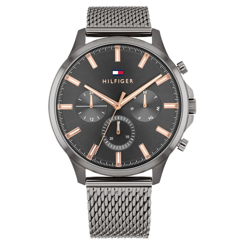 smartwatch with stress monitoring for women -Tommy Hilfiger Grey Dial Quartz Analog Watch For Men