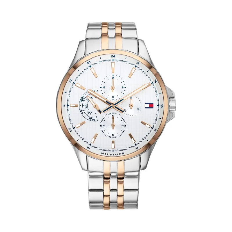 luxury smartwatches for men with touch screen -Tommy Hilfiger Mens White Dial Metallic Multi-Function Watch - TH1791617