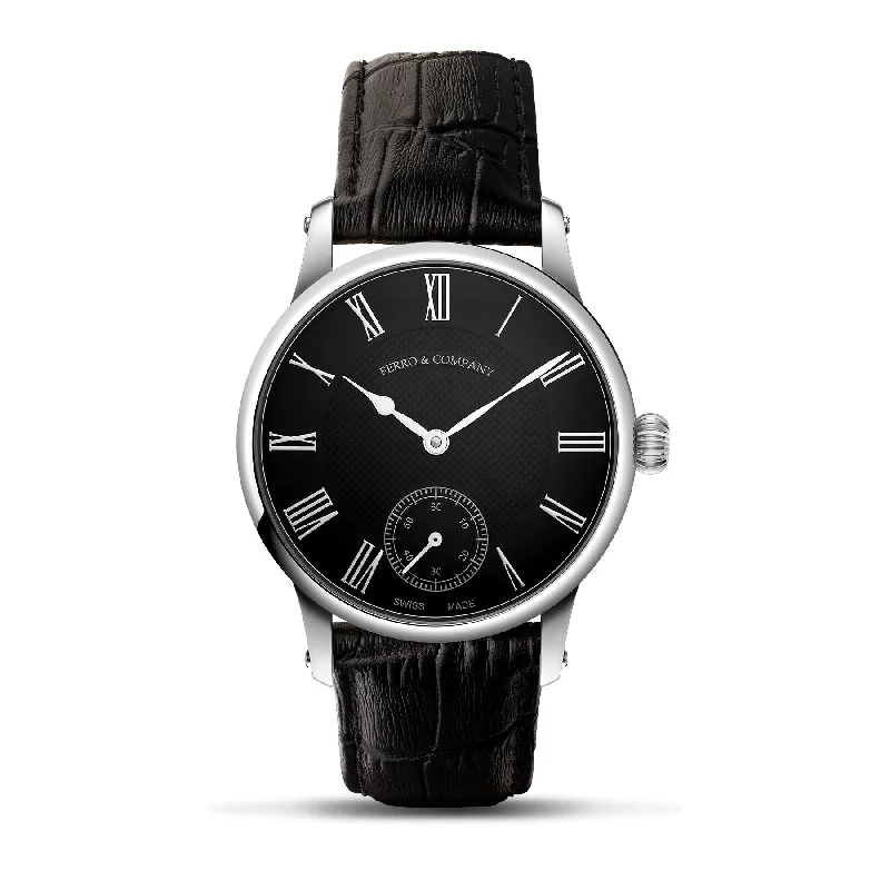 high-end mechanical watches for collectors -TRADITUM VINTAGE STYLE DRESS WATCH BLACK / ROMAN