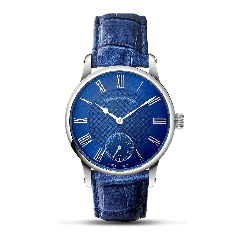 sporty watches with digital displays for men -TRADITUM VINTAGE STYLE DRESS WATCH BLUE / ROMAN